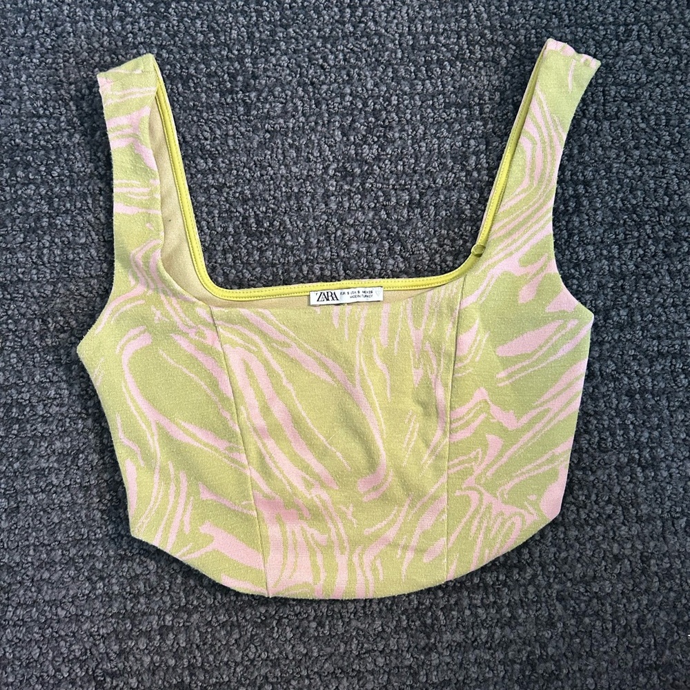 Zara Pink and Green Corset Top - Size Small